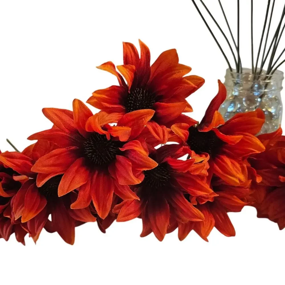 Red Orange Artificial Silk Daisy Flower Lot of 40 Stems Fall Floral Craft Decor
